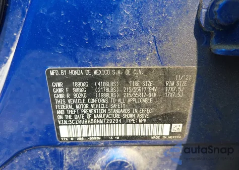 2022 Honda Hr-V Ex z USA, uszkodzony, nr VIN 3CZRU6H58NM729294